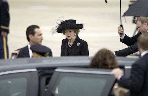 Margaret Thatcher attending the funeral of Ronald Reagan